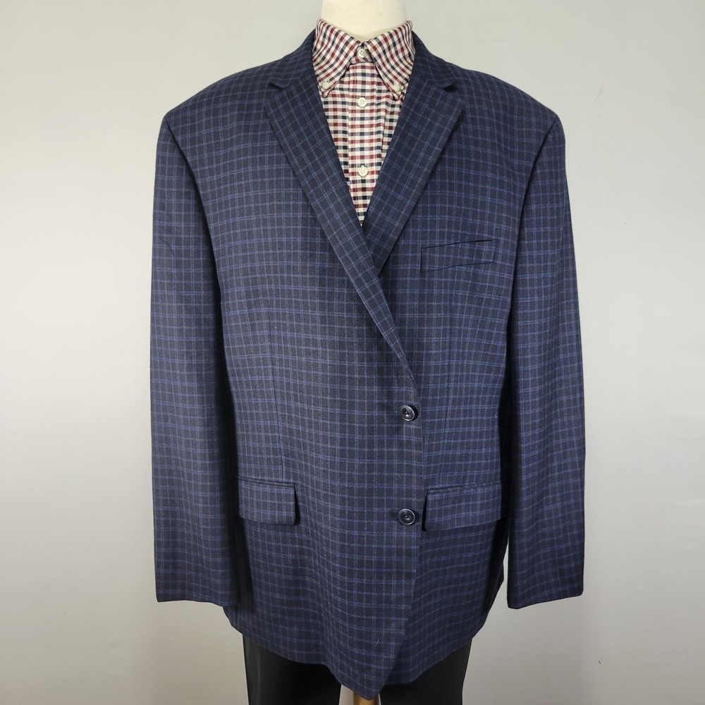 Michael Kors Men's Sport Coat Blazer Two Button Navy Blue Checked Size about 54L